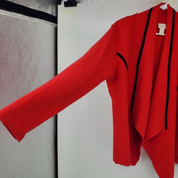 Chico's Trimmed Traci Red and Black Wool Cardigan Sweater Size Large - Picture 6 of 11